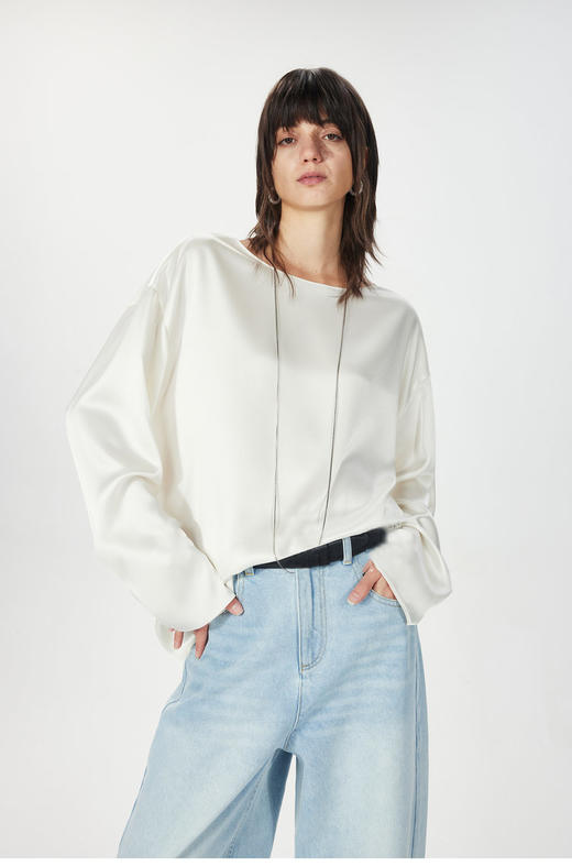 【高品质私服】【KG双面缎三醋酸一字领长袖T恤】随性慵懒廓形柔美舒适，舒适亲肤G1346-CC【无标出货 介意慎拍】 商品图3