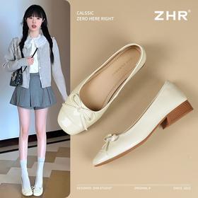 ZHR法式平底浅口单鞋女2025新款舒适轻便奶奶鞋软底ins百搭小皮鞋