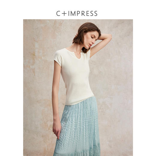 百搭v领纯色羊毛混纺针织气质修身T恤2025夏T2502093 商品图1