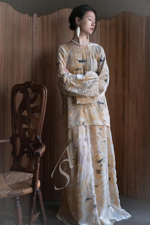 Mutedance 金色植物染真丝丝绒连衣裙 商品图2