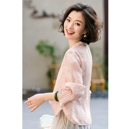 西子/重磅桑蚕丝冠乐绉花罗新中式长袖喇叭袖提花上衣/SYBH1367 商品图1
