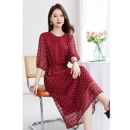 真丝绣花收腰圆领减龄桑蚕丝连衣裙QS-82599092 商品图3