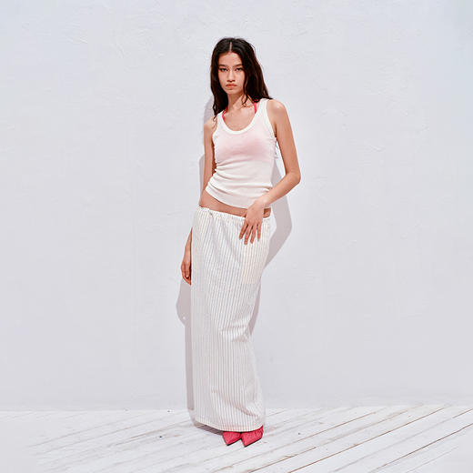 NUTH正反两穿可翻折腰条纹长裙半身裙 商品图0