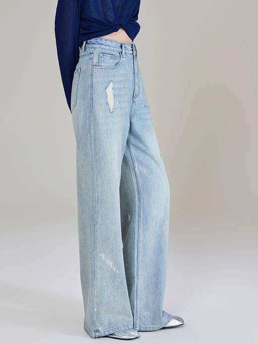 美洋春夏款海盐气泡丹宁回潮直筒小阔腿牛仔裤 商品图2