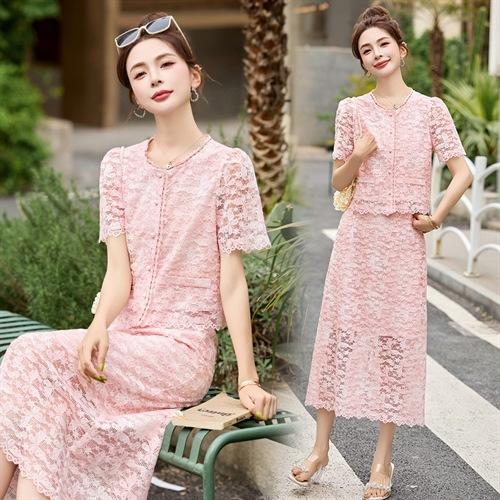 时尚洋气减龄蕾丝拼接，上衣半身裙两件套MEIQIN5593 商品图1