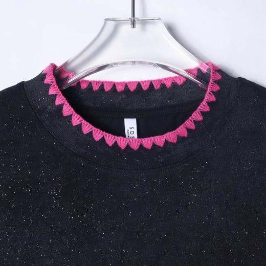 T3265夏季高级感新款韩版撞色缝线满天星印花字母短袖T恤圆领宽松上衣 商品图2