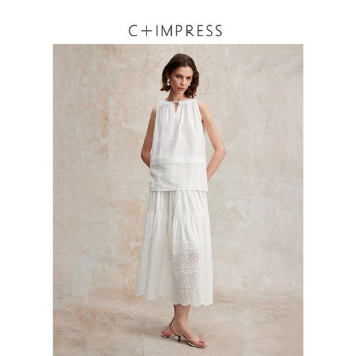 南法假日超重工风琴褶无袖刺绣拼接上衣/刺绣拼接蛋糕裙2025夏CS2502088 商品图1