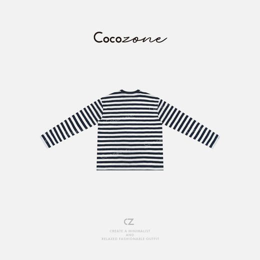 COCO ZONE刘一一 复古风条纹撞色圆领字母图案长袖T恤 CD2A0744 商品图1