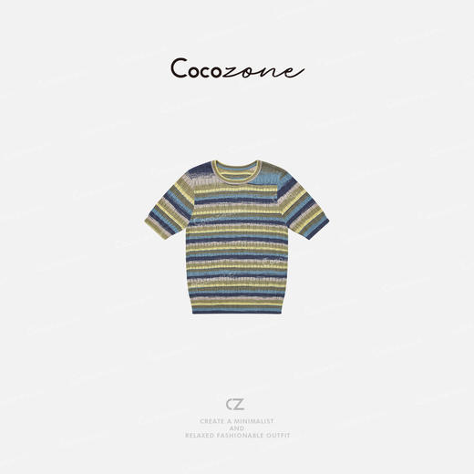 COCO ZONE 刘一一艺术风圆领撞色显瘦简约女式条纹T恤 ACD1A0552 商品图0