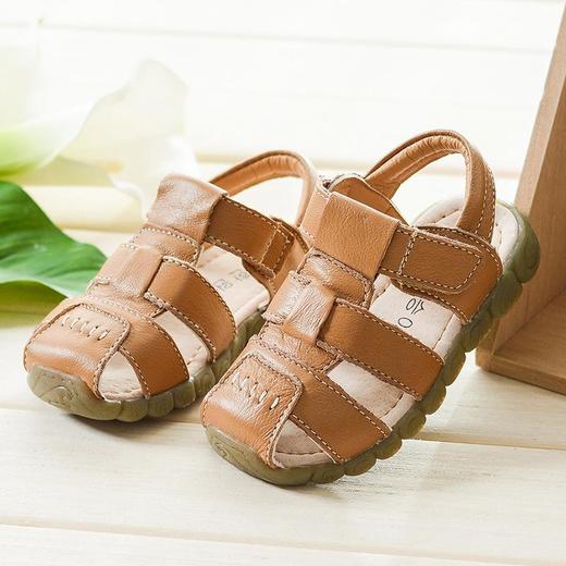 【团购】儿童真皮凉鞋夏季防滑软底学步鞋男童韩版包头沙滩鞋21-35 商品图3