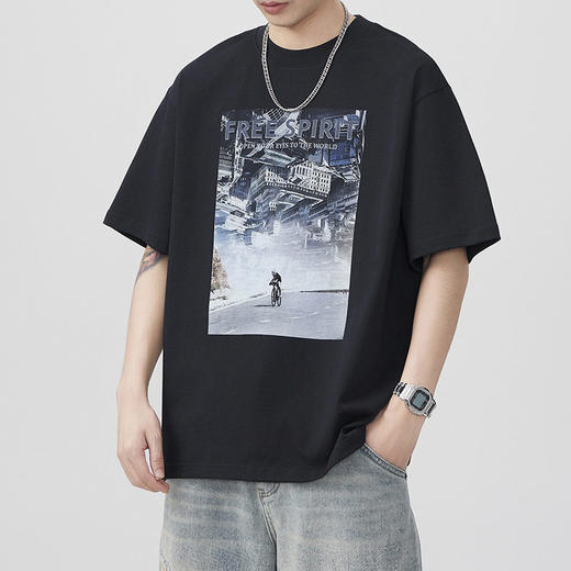 夏季短袖T恤男士重磅潮牌宽松休闲纯棉体恤白墨透气印花    AY-az8108 商品图1