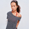 NUTH条纹斜肩宽松露肩短袖T恤女 商品缩略图4