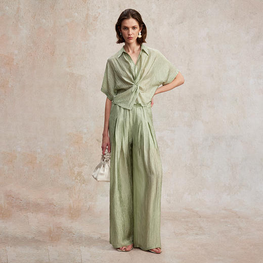 C+IMPRESS/西嘉原创设计 进口醋酸长丝 褶皱阔腿裤女休闲拖地长裤 商品图2