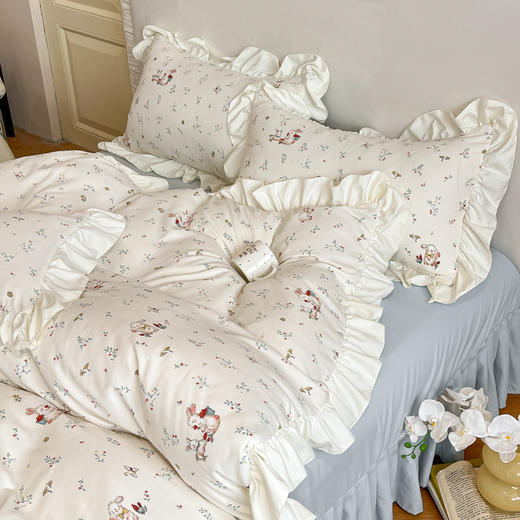 【5折购】舒氧°柔糯棉公主花边床裙款四件套 四季可用柔软透气套件 商品图3