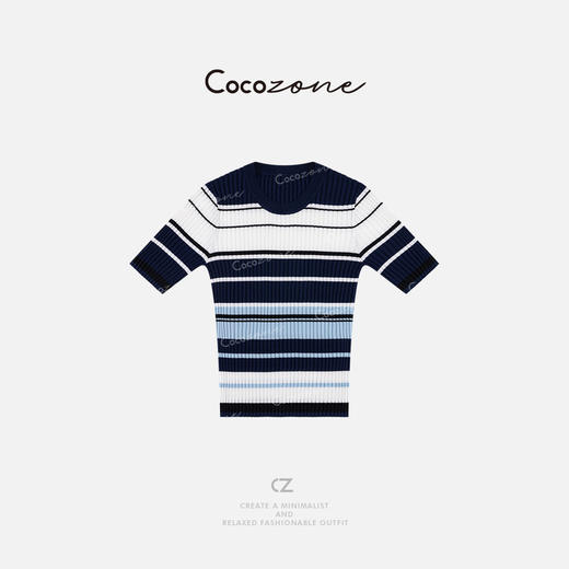 COCO ZONE刘一一 【100莱赛尔】拼接条纹圆领毛针织衫 CD1A0572 商品图0