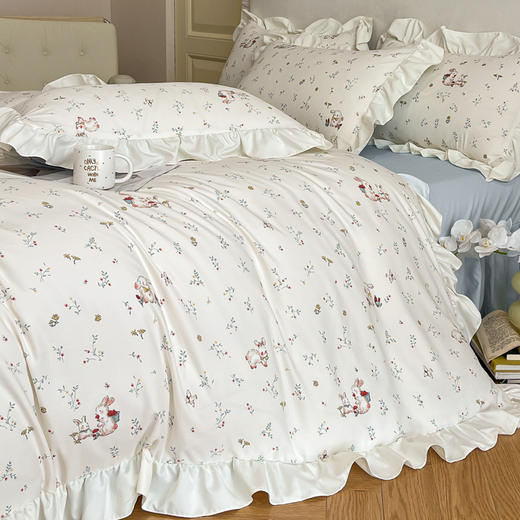 【5折购】舒氧°柔糯棉公主花边床裙款四件套 四季可用柔软透气套件 商品图2