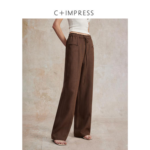 C+IMPRESS/西嘉天丝亚麻 松弛老钱风裤子女夏季抽绳高个子阔腿裤 商品图1