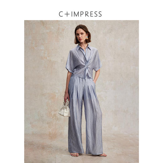 C+IMPRESS/西嘉原创设计 进口醋酸长丝 褶皱阔腿裤女休闲拖地长裤 商品图3