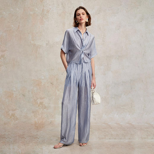 C+IMPRESS/西嘉欧若风醋酸鎏光感阔腿裤扭结衬衫套装女夏季新款CS2502080 商品图2