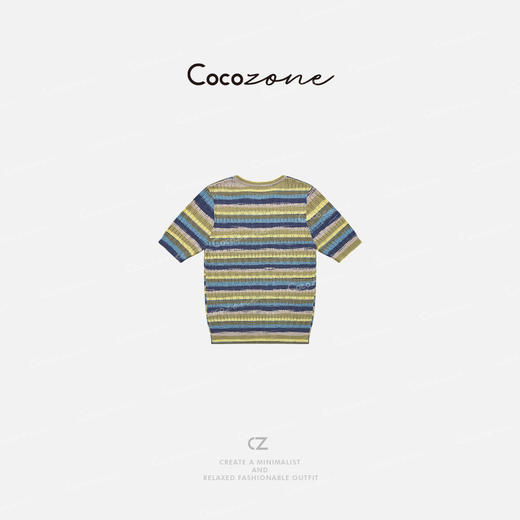 COCO ZONE 刘一一艺术风圆领撞色显瘦简约女式条纹T恤 ACD1A0552 商品图1