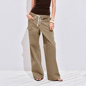 NUTH宽松直筒水洗做旧感可调节抽绳束脚工装裤女