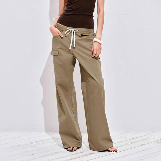 NUTH宽松直筒水洗做旧感可调节抽绳束脚工装裤女 商品图0