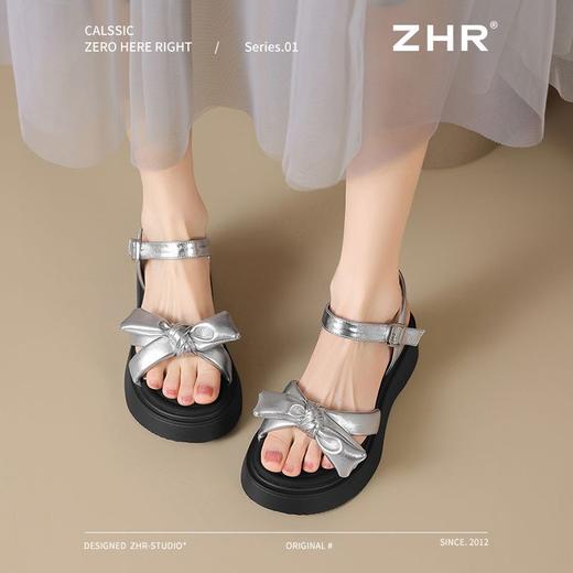 ZHR时尚厚底凉鞋2025夏季新款百搭一字女鞋小众ins蝴蝶结增高凉鞋 商品图5