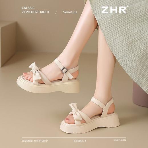 ZHR时尚厚底凉鞋2025夏季新款百搭一字女鞋小众ins蝴蝶结增高凉鞋 商品图9