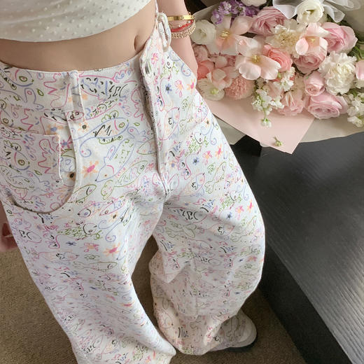 清仓捡漏 张林超LIN BOUTIQUE 香奶奶（小鱼童梦）阔腿涂鸦油画牛仔裤女 商品图3