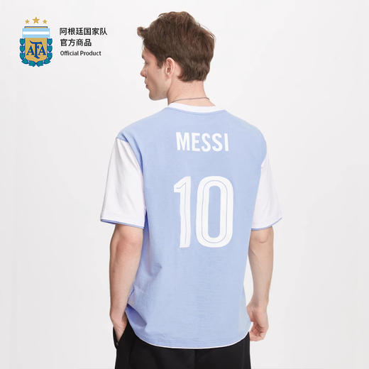【官方正版】阿根廷国家队 | 蓝白印号短袖假两件夏季清爽运动T恤 商品图1