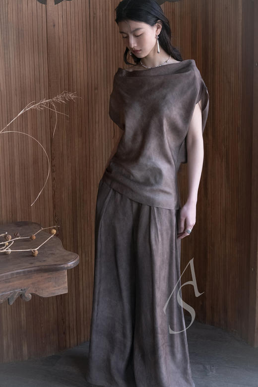 Cortana  茄棕晕染/鼠尾草绿OPALO缎光阔腿裤 商品图2