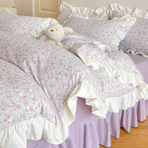 【5折购】舒氧°柔糯棉公主花边床裙款四件套 四季可用柔软透气套件 商品图8