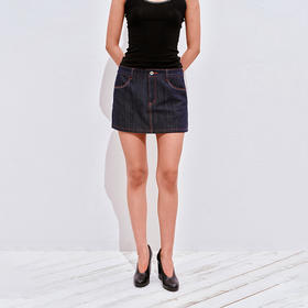 NUTH牛仔A字半身裙撞色线复古原牛蓝色直筒短裙女