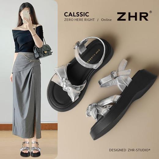 ZHR时尚厚底凉鞋2025夏季新款百搭一字女鞋小众ins蝴蝶结增高凉鞋 商品图0
