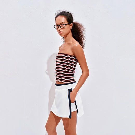 NUTHa字运动短裙半身裙撞色拉链开衩网球裙 深藏青/白色 商品图2