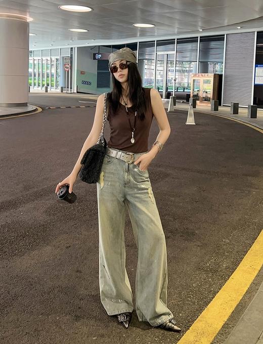 美洋春夏款海盐气泡丹宁回潮直筒小阔腿牛仔裤 商品图6