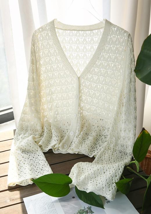 夏季防晒清凉镂空法式浪漫V领荷叶袖开衫罩衫 商品图11