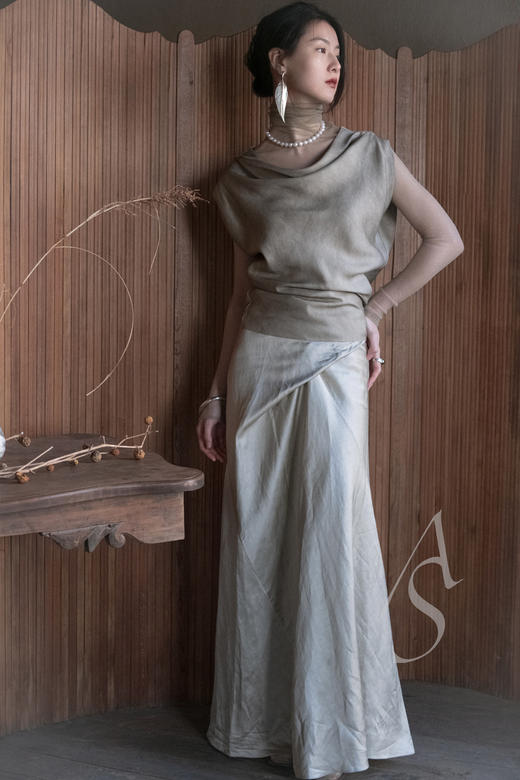 Cortana  鼠尾草绿PAZ缎光围裹式半裙 商品图0