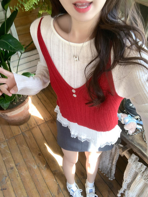 【149元任选2件】现货！假两件下摆蕾丝边T恤 商品图11