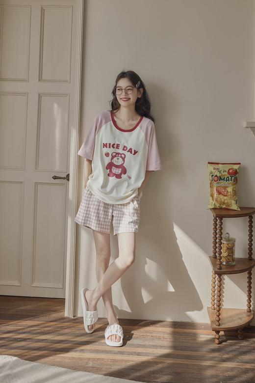 💕 【Guk*o果壳同款｜自带胸垫免穿bra的卡通甜美撞色睡衣套装】🌿｜下楼扔垃圾&朋友突然到访都不用换衣服了❗️ 🛒清新配色+拼接撞色+卡通图案·甜妹气质轻松拿捏 商品图7