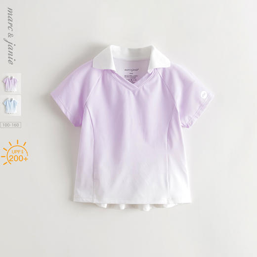 【凉感防晒】马克珍妮女童时尚渐变polo领运动T恤夏装新款550383 商品图0