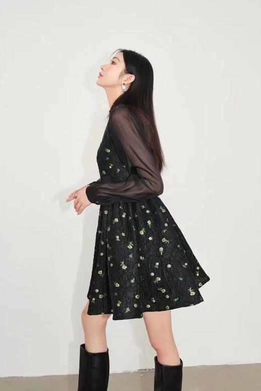 ANSUABEL 甜酷黑纱花朵肌理感连衣裙两件套装 18228 商品图4