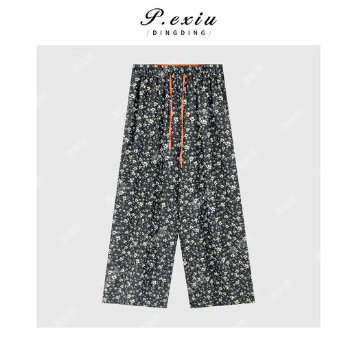 03-5潘依绣丁丁宠粉PanYiXiu/潘依绣【花园裤】麻料复古小碎花抽绳松紧腰休闲裤W-63068 商品图1