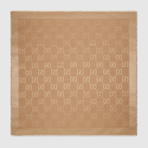 GUCCI 古驰 女士GG提花真丝羊毛披肩 浅棕色 663671 3GC43 9800 商品图0