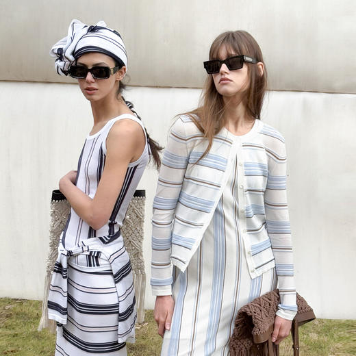 lost in echo2025春夏新款时尚撞色条纹长袖肌理感针织开衫外套女 商品图4