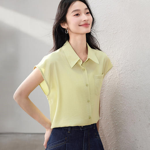 【专属特价】熙世界欧若风连肩袖衬衫女薄款气质通勤衬衣翻领上衣2025夏日新款 商品图3