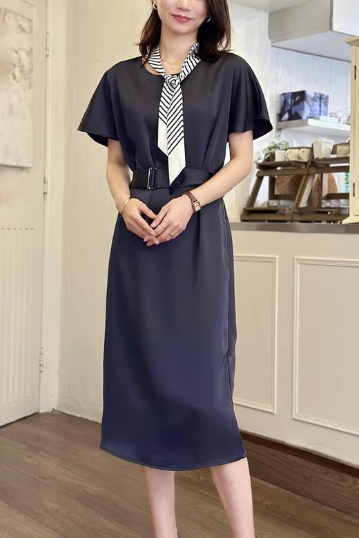 Le Malene 优雅圆领收腰绑带连衣裙 18276 商品图0