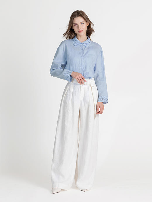 LIZZY气质通勤宽松休闲裤高腰阔腿裤直筒亚麻长裤8063 商品图4