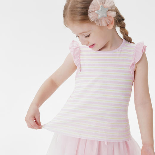 马克珍妮女童小飞袖清新条纹背心 宝宝上衣2025年夏装新款550752 商品图3