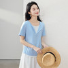 【专属特价】熙世界浅蓝色假两件短袖T恤女2025夏季设计感半拉链收腰显瘦上衣 商品缩略图3